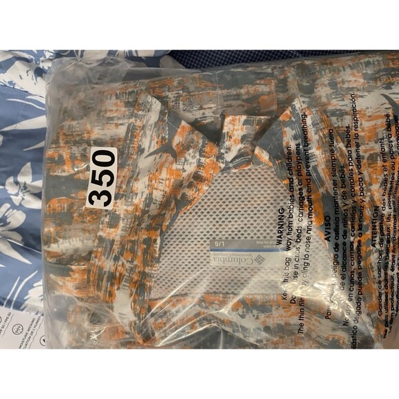 Columbia Shirt Men Size L Orange & Gray Fish Pattern PFG Button Up Fishing Shirt - Picture 10 of 10